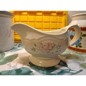 Pfaltzgraff Tea Rose Gravy Boat Vintage Stoneware Pink Floral Made in USA‎